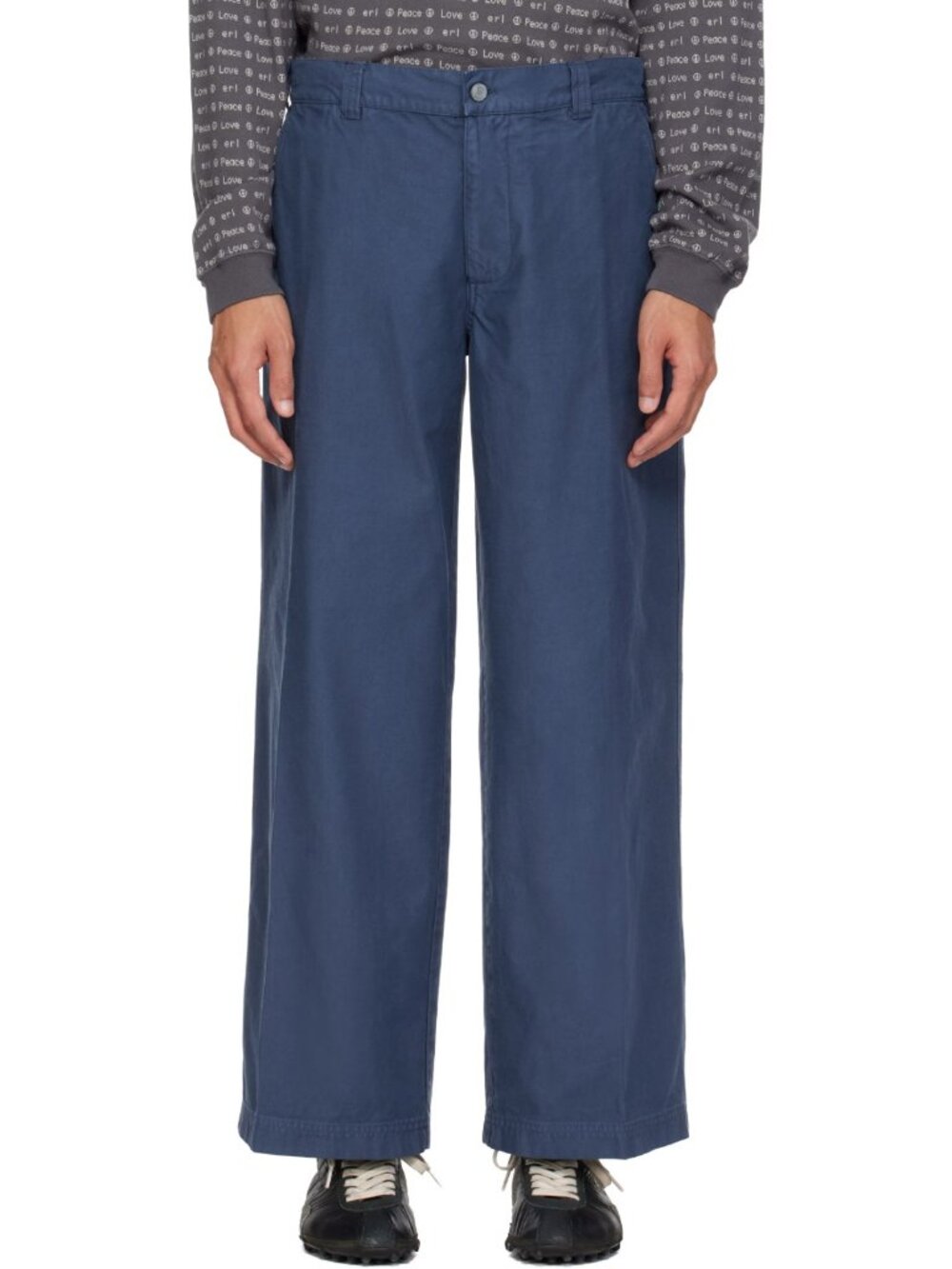 ERL Navy Chino Woven Cotton Cropped Trousers Large